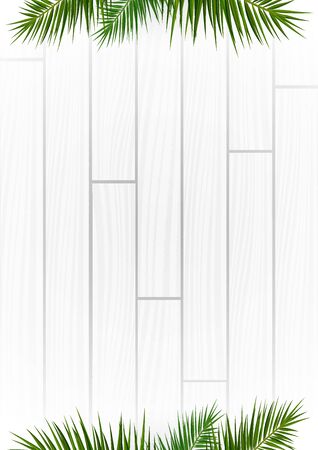 White Wooden background with exotic palm leavesのイラスト素材