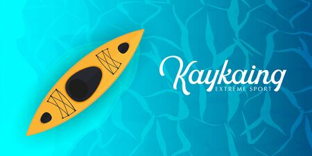 Kayaking banner with top view on the yellow kayak. Summer Sea activities.のイラスト素材