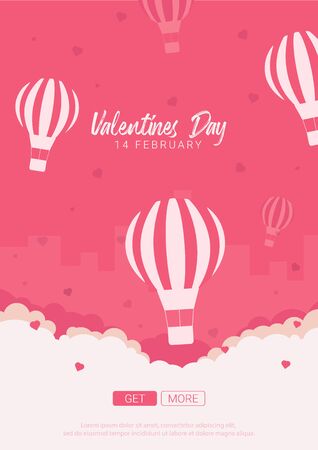 Valentine's Day banner with air balloon on the pink backgroundのイラスト素材