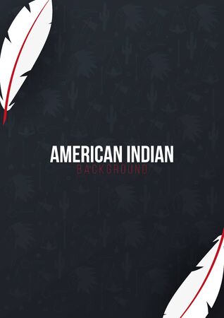 Native North American Indian banner with feather and hand draw doodle elements.のイラスト素材
