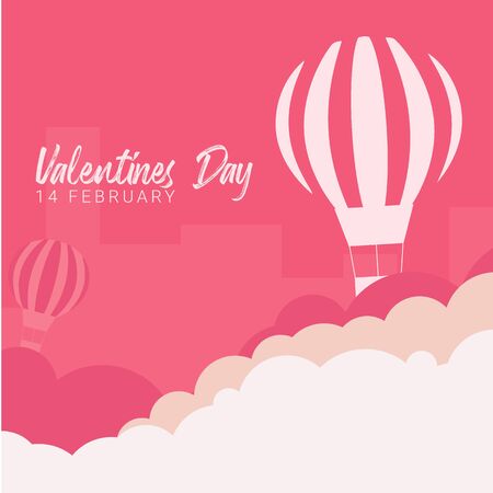 Valentines Day banner with air balloon on the pink background.のイラスト素材