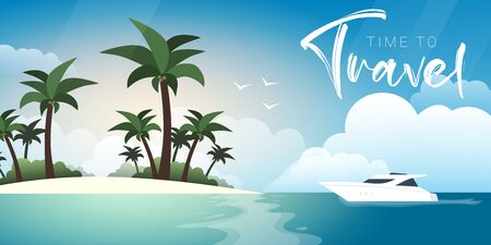 Tropical Island Beach with palms. Summer Time. Beautiful Sea Landscapeのイラスト素材