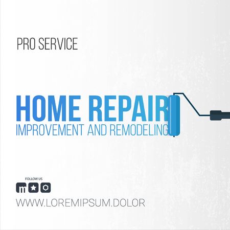 Home Repair Banner. Painting a wall with paint roller.のイラスト素材