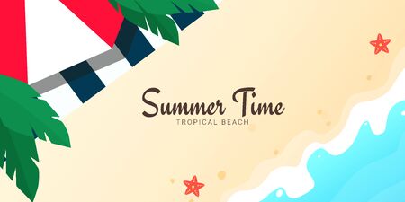 Tropical Island Beach with palms. Summer Time. Beautiful Sea Landscapeのイラスト素材