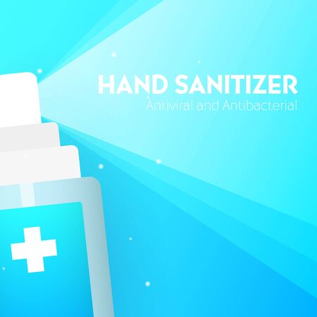 Hand Sanitizer gel ads. Antibacterial effect, antiseptic hand gel in bottles. Vector Illustration.のイラスト素材