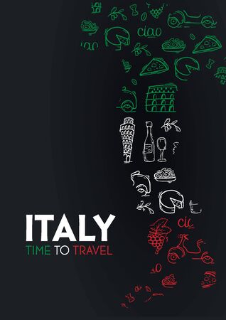 Travel to Italy banner. Doodle hand drawn background. Vector illustration.のイラスト素材