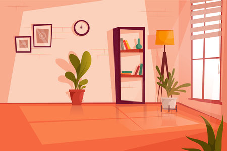 Empty room at the day. Flat vector illustration.のイラスト素材