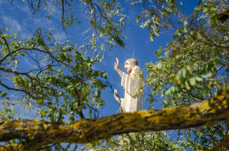 Otero Christ, Cristo del Otero, with dramatic sky in Palencia, Spainの写真素材