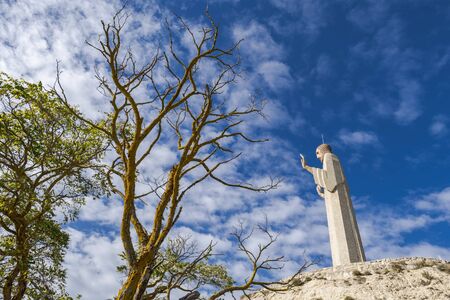Otero Christ, Cristo del Otero, with dramatic sky in Palencia, Spainの写真素材