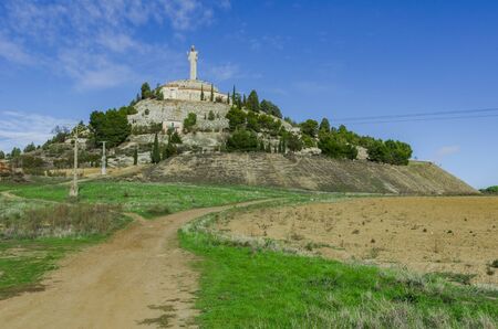 Otero Christ, Cristo del Otero, with dramatic sky in Palencia, Spainの写真素材
