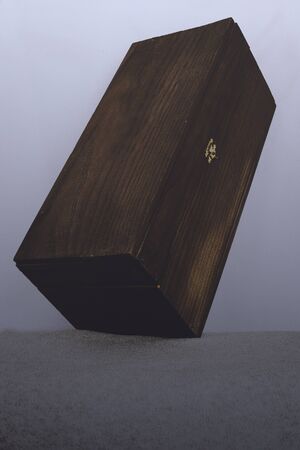 old fancy oak wood box useful for many uses isolated on white backgroundの写真素材