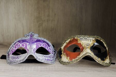 female and male venetian carnival masks isolatedの写真素材