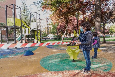 lockdown, quarantine or confinement ending for children in Palencia, Spainの写真素材
