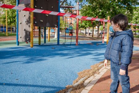 lockdown, quarantine or confinement ending for children in Palencia, Spainの写真素材
