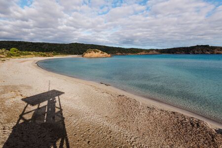 es grau beach, abandoned paradise beach during spring and summer in Menorca, a Spanish Mediterranean island, after the covid 19 coronavirus crisisの写真素材