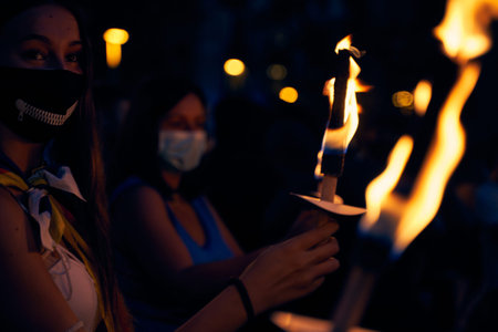 Riots and incidents on the march for the independence of Catalonia after the celebrations for the...