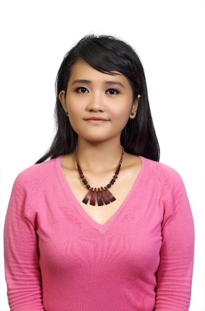 Asian Model Posing at white background. She looks pretty and freshの写真素材
