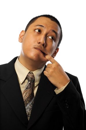 Young business man stress isolated on white backgroundの写真素材