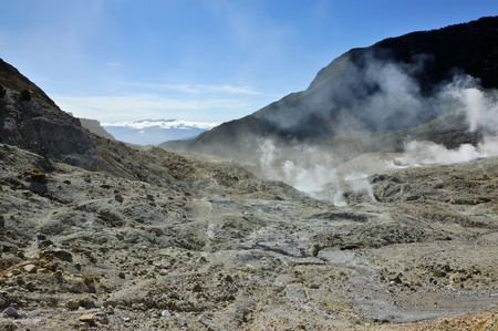 Volcanic crater that produce steam sulfur on mount papandayan, garut, indonesiaの写真素材