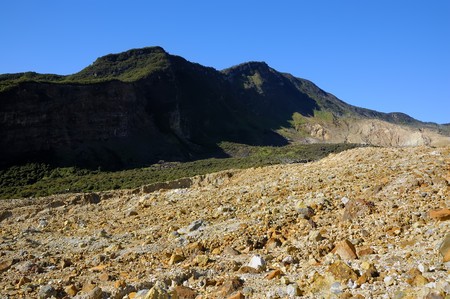 Rocky mountain scenery on mount papandayan, indonesiaの写真素材