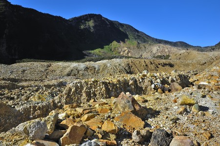 Rocky mountain scenery on mount papandayan, indonesiaの写真素材