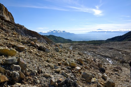 Rocky mountain scenery on mount papandayan, indonesiaの写真素材