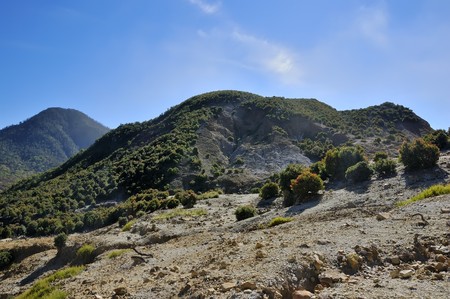 Rocky mountain scenery on mount papandayan, indonesiaの写真素材