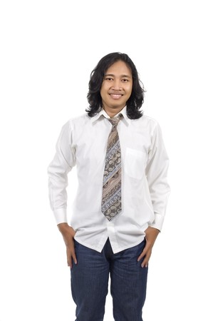 Long Hair Executive wearing tie isolated on white backgroundの写真素材