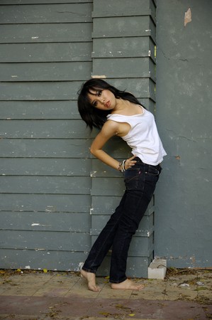 A young pretty model posing at the outdoorの写真素材