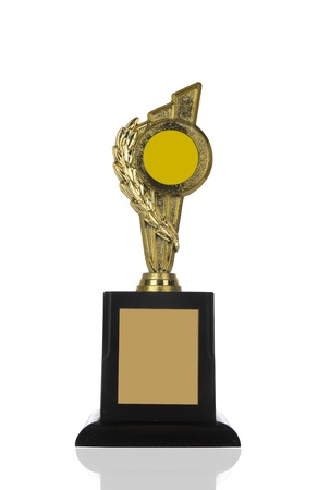 Trophy cup with reflection, isolated over white backgroundの写真素材