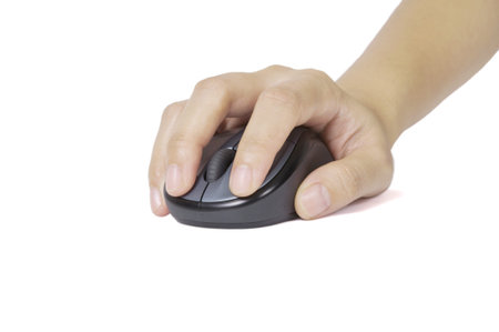 Wireless mouse holding by hand isolated over white background