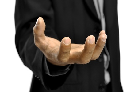 Man hand want to show something. You can put your design above the handの写真素材