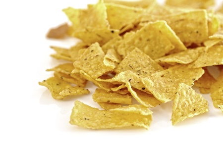 Mexican snack nachos shot isolated over white backgroundの写真素材
