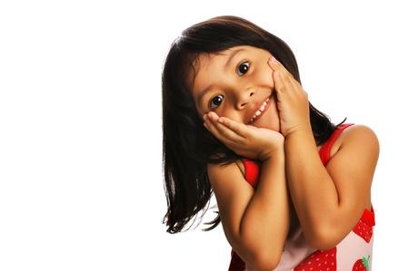 Cute asian child isolated over white backgroundの写真素材