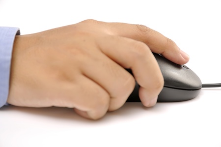 Male hand holding a mouse  This is working concept photoの写真素材