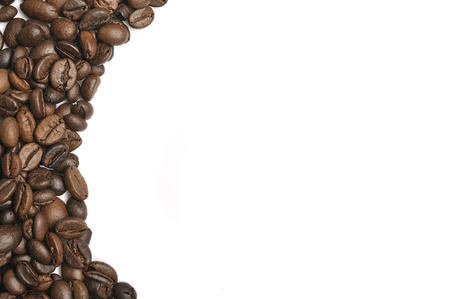 Coffee beans as a background isolated on whiteの写真素材