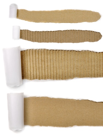 set of torn paper with brown cardboard backgroundの写真素材
