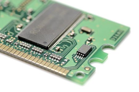Close up of electronic board with circuits and components