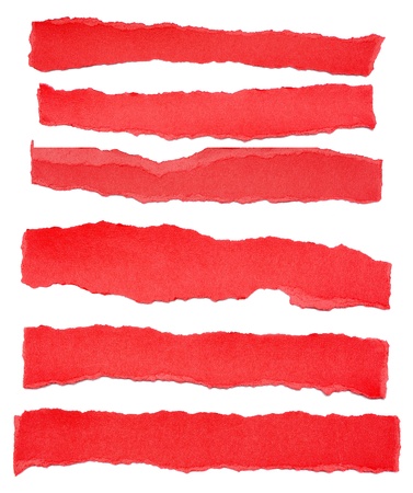 Collection of red paper tears, isolated on white with soft shadows.の写真素材