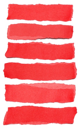 Collection of red paper tears, isolated on white with soft shadows.の写真素材