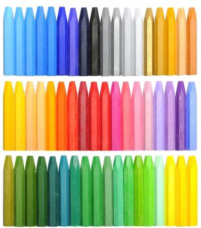 Row of colorful crayon over white backgroundの写真素材