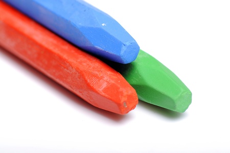 The stacks of RGB crayon shot over white backgroundの写真素材