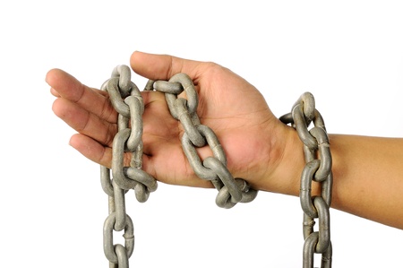 The hand with chain isolated over white backgroundの写真素材