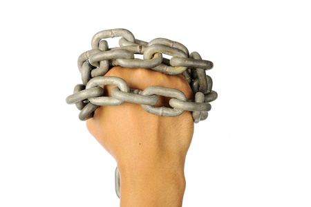 The hand with chain isolated over white backgroundの写真素材