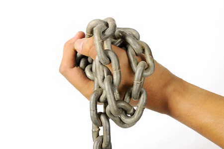 The hand with chain isolated over white backgroundの写真素材