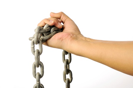 The hand with chain isolated over white backgroundの写真素材