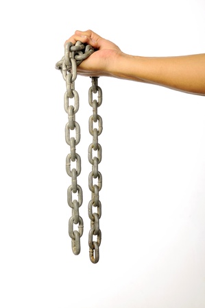 The hand with chain isolated over white backgroundの写真素材