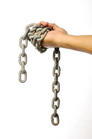 The hand with chain isolated over white backgroundの写真素材