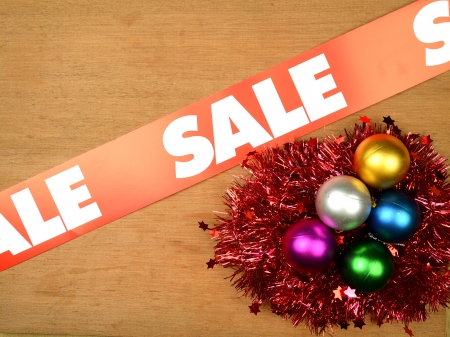 Christmas ornament on wooden background. Christmas sale conceptの写真素材