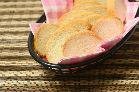 Sliced bread on the bamboo pattern table